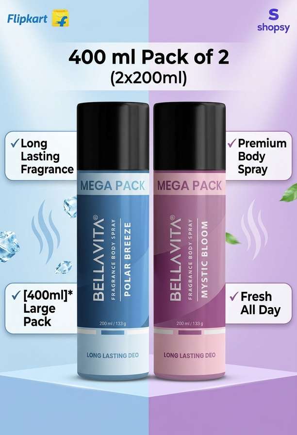 BELLAVITA Polar Breeze &amp; Mystic Bloom Deodorant Combo|2x200ml|Long lasting Fragr...