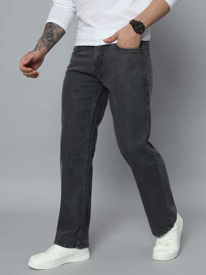 HIGH DENIM Dark Grey Straight Fit Men Jeans Deal