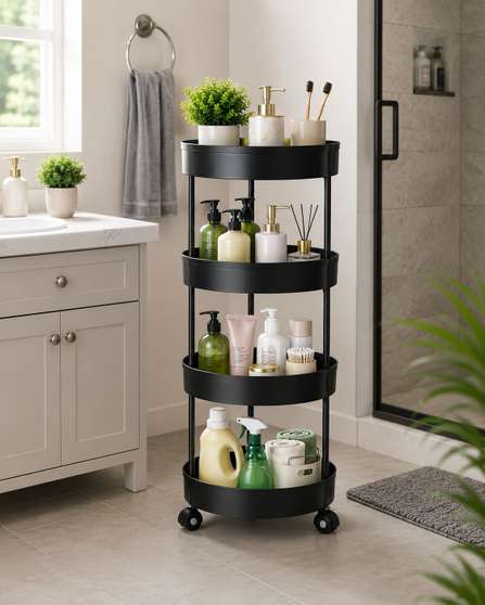 Cantus 4 Compartments Plastic Storage Organizer Trolley Black