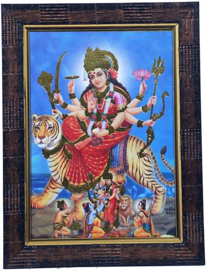 Goddess Durga Hindu God Wooden Photo Frame Rectangular, Wall Mount ...