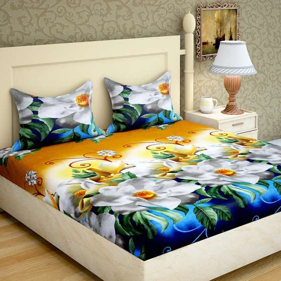 Luxurious 3D Printed Double Bedsheet Set - Multicolor