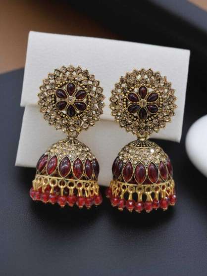 Diamond, Pearl, Ruby Alloy Jhumki Earring, Earring Set