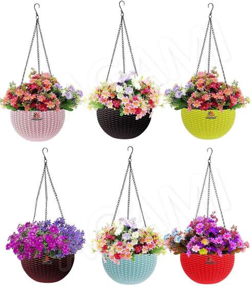 ShopGlobal Rattan Hanging Basket Pots Set
