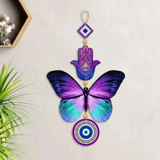 MegaValue Butterfly Evil Eye Wooden Wall Hanging Decor