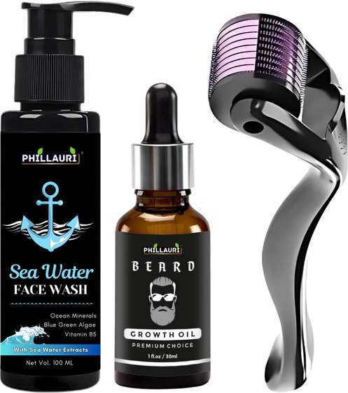 Phillauri Beard Growth Oil Derma Roller Face Wash Combo Deal