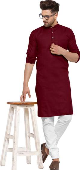 Men Solid Kurta Maroon