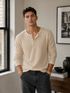 NetClick Men Self Design Henley Neck Cotton Blend White T-Shirt - Image 7