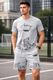 BALUDAENTEPRISE Men Top & Shorts Set Grey Self Design - Image 3
