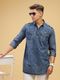 KUONS AVENUE Solid Cotton Blend Straight Kurta for Men (Blue) - Image 4