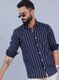 HIGHLANDER Men Slim Fit Striped Cut Away Collar Formal Shirt - Image 3