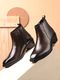 Roadster Men Black Pointed Toe Ankle Boots with Side Zip & Low Stacked Heel Boots For Men (Black , 6) - Image 4