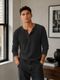 Rufica Men Self Design Henley Neck Cotton Blend Black T-Shirt - Image 3