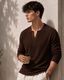 AUSK Men Self Design Henley Neck Cotton Blend Blue T-Shirt - Image 4