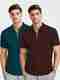 VeBNoR Pack of 2 Men Embroidered Mandarin Collar Brown T-Shirt - Image 2