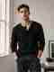 Rufica Men Self Design Henley Neck Cotton Blend Black T-Shirt - Image 2