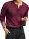 NOOK Men Self Design Henley Neck Cotton Blend Maroon T-Shirt - Image 2