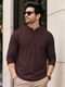 NOOK Men Self Design Henley Neck Cotton Blend Maroon T-Shirt - Image 4