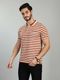UNNIBERRY Men Striped Polo Neck Cotton Blend Beige T-Shirt - Image 4