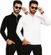 HELMONT Pack of 2 Men Striped Zip Neck Polyester Black, Grey T-Shirt - Image 3