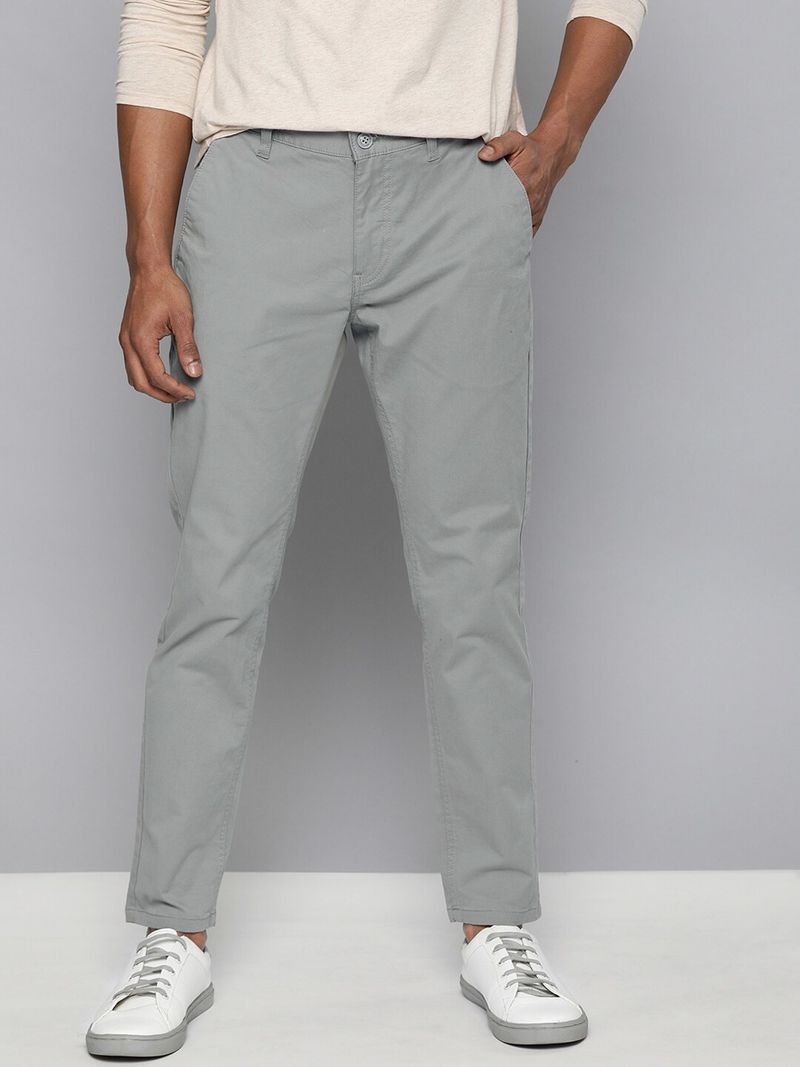 Mast & Harbour Men Slim Fit Grey Cotton Trousers - Image 4