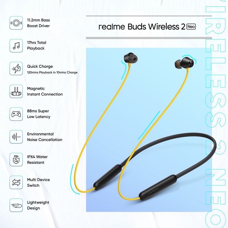 realme Buds Wireless 2 Neo Bluetooth Headset (Dark Black) - Image 8