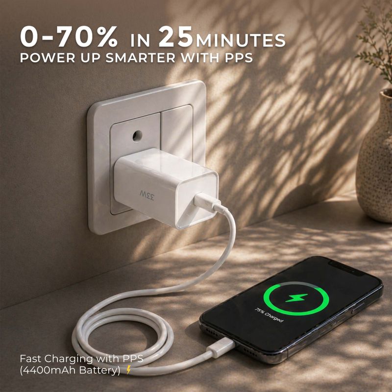 MAK 33 W Quick Charge 3 A Wall Charger for Mobile with Detachable Cable (White, Cable Included) - Image 6