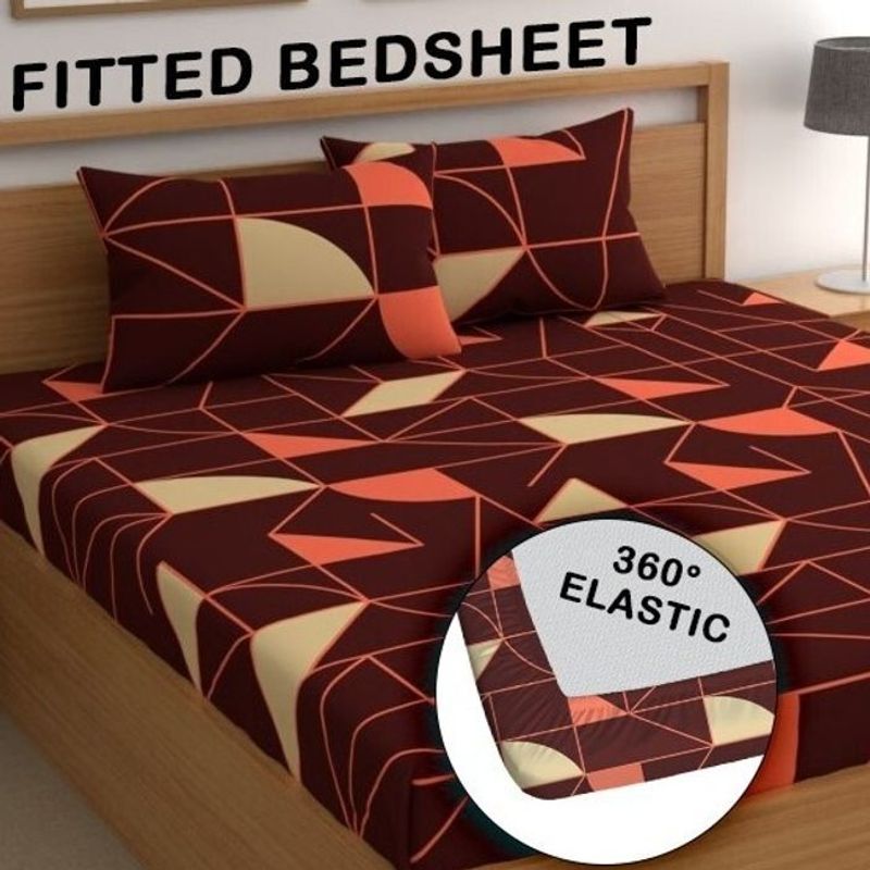 CG Homes Cotton Double Fitted (Elastic) 180 TC Floral 1 Bedsheet with 2 Pillow Covers (Brown & Red) - Image 5