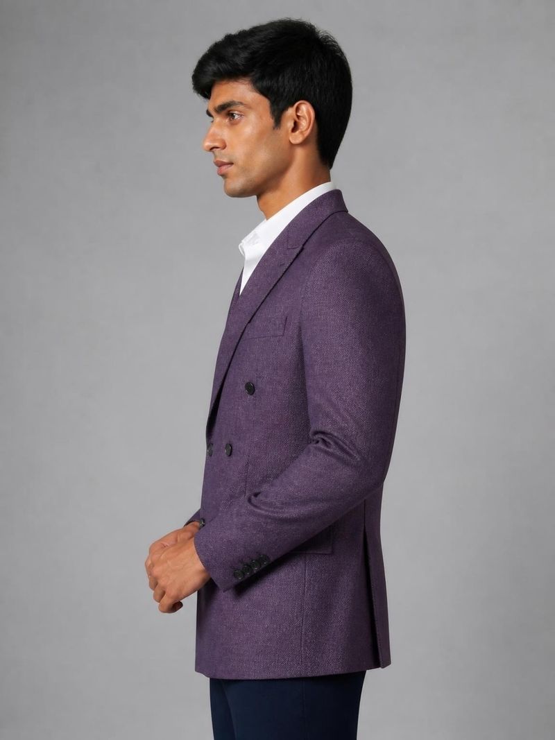 Raymond Men Self Design Double Breasted Formal Blazer (Purple) - Image 6