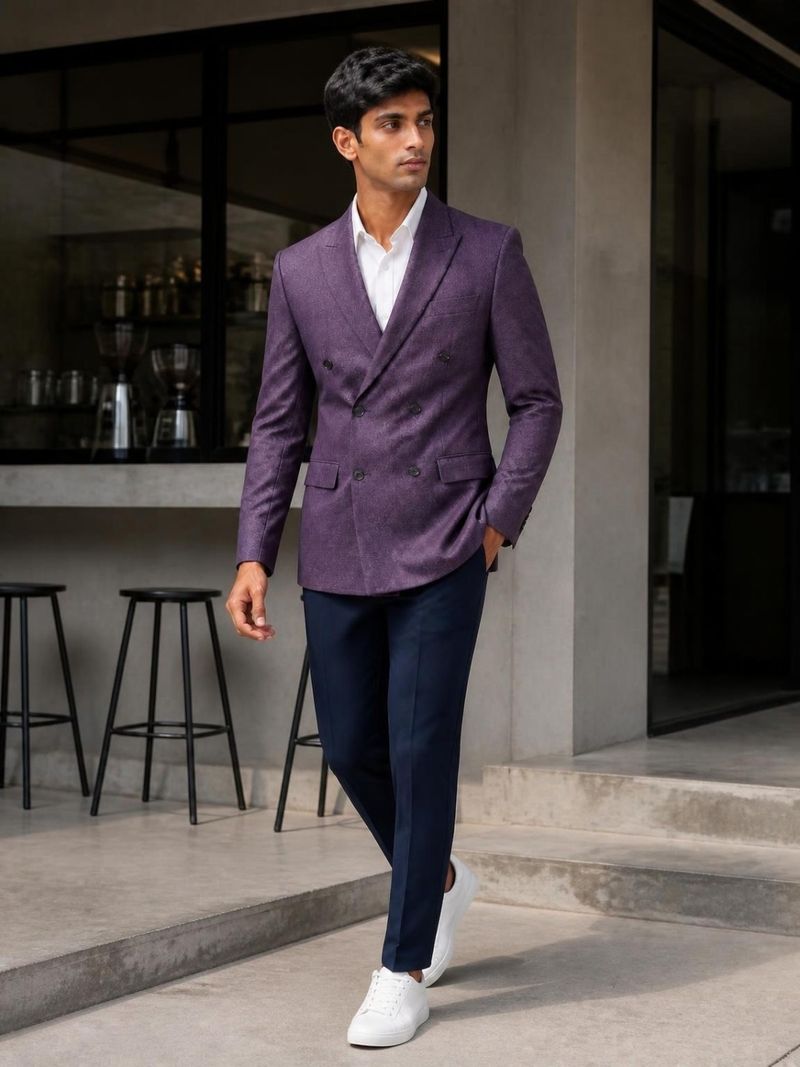 Raymond Men Self Design Double Breasted Formal Blazer (Purple) - Image 4