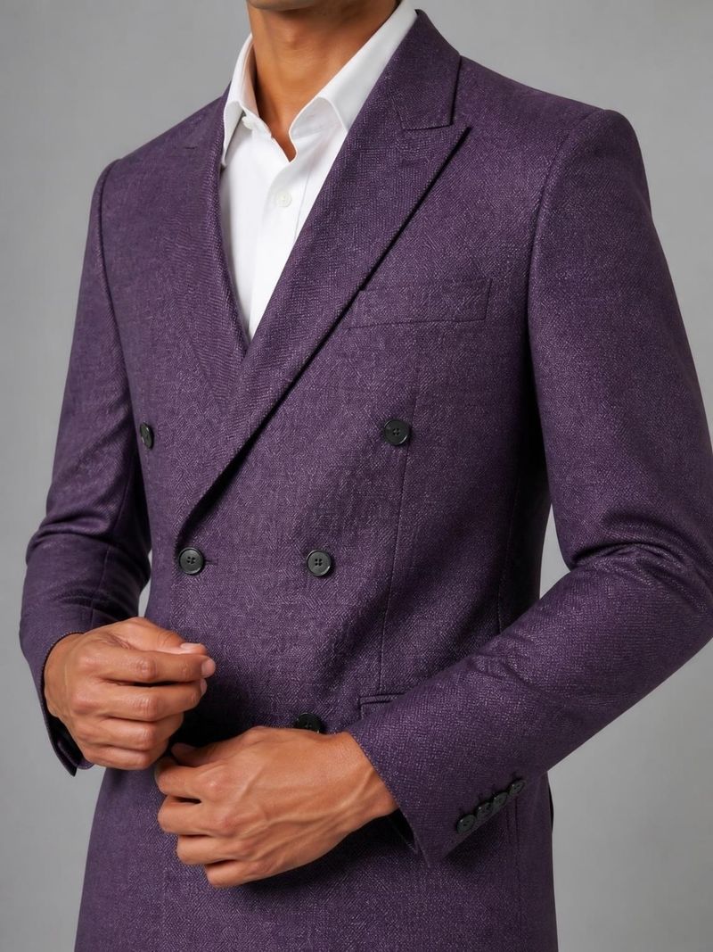 Raymond Men Self Design Double Breasted Formal Blazer (Purple) - Image 7