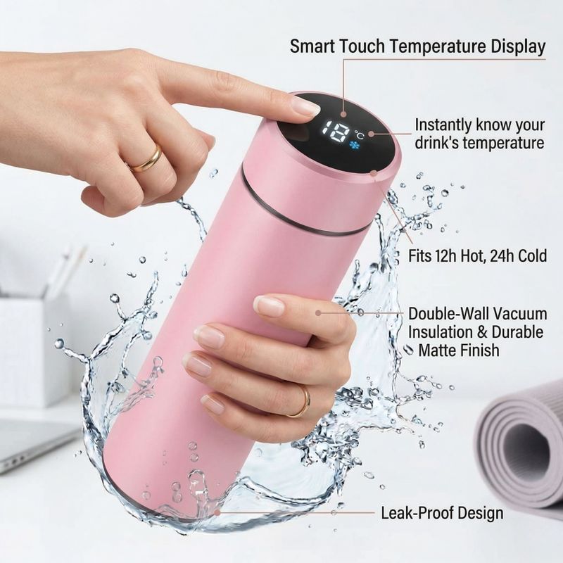 arkbazaar PINK TEMP BOTTLE 500 ml Stainless Steel Bottle (Pack of 1, Pink) - Image 8