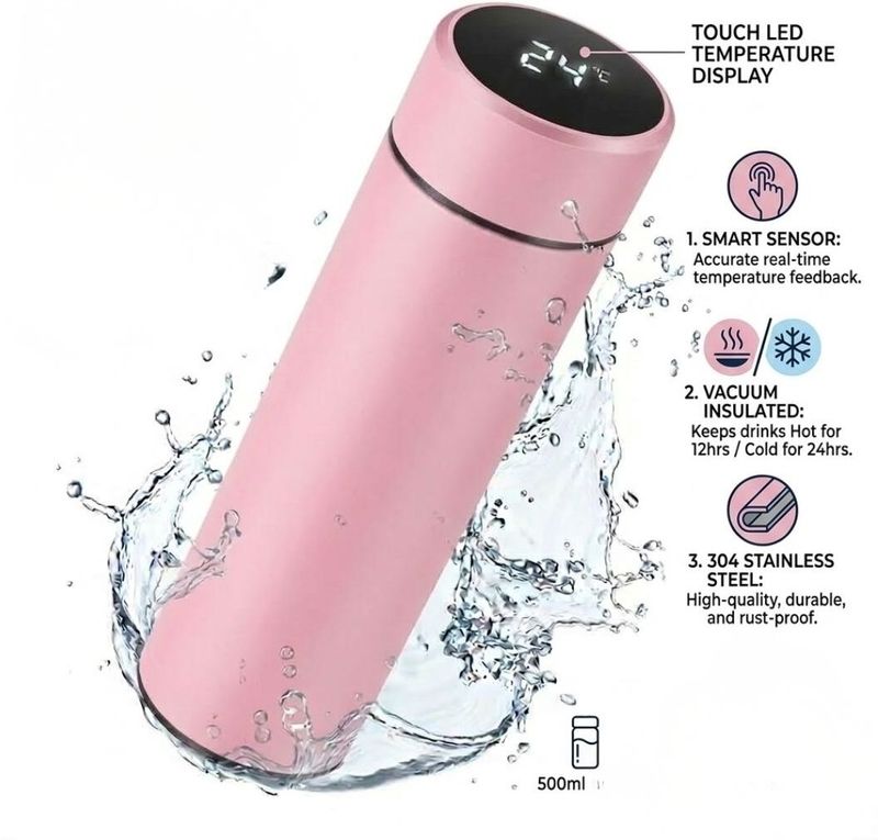 arkbazaar PINK TEMP BOTTLE 500 ml Stainless Steel Bottle (Pack of 1, Pink) - Image 7