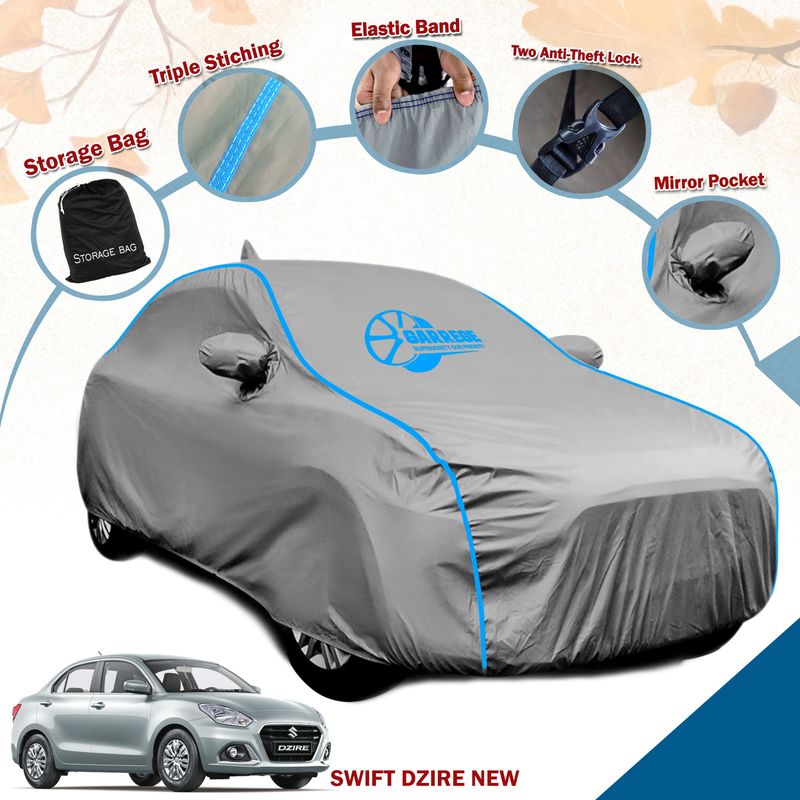 GARREGE Maruti Suzuki Swift Dzire, Dzire, Swift Dzire AMT VDI Diesel Body Cover (Grey, For 2022, 2023, 2024 Models) - Image 3