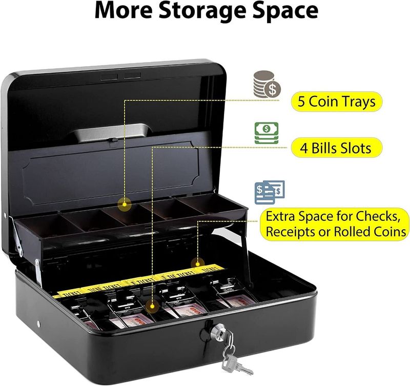 Onlyeasy Security Safe Metal Locker Box; Money Tray and Coin Cash Box (1 Compartments) - Image 6