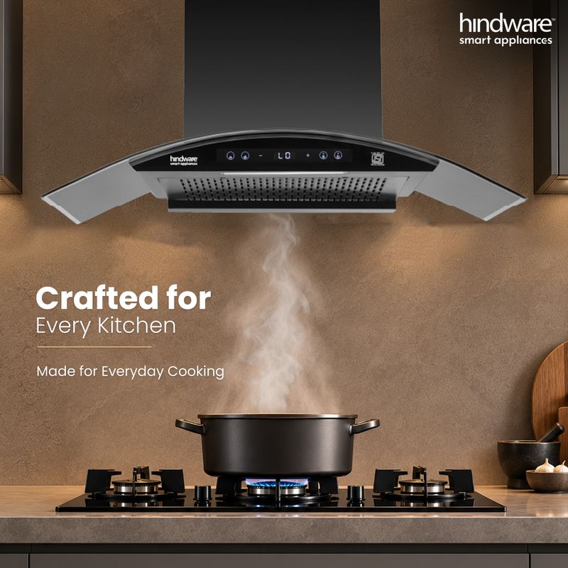 Hindware Smart Appliances Ripple Neo BLDC 90 IN 1400 CMH 90 cm | Curved | Filterless | Touch Control | Motion Sensor | Energy Efficient LED Light | Powerful Suction | Auto Clean Chimney (Wall Mounted, Black) - Image 5