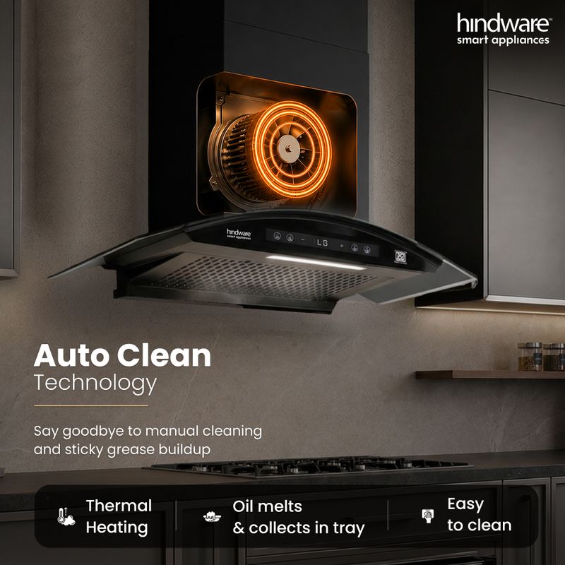 Hindware Smart Appliances Ripple Neo BLDC 90 IN 1400 CMH 90 cm | Curved | Filterless | Touch Control | Motion Sensor | Energy Efficient LED Light | Powerful Suction | Auto Clean Chimney (Wall Mounted, Black) - Image 7
