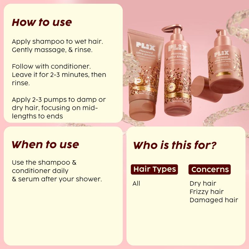 The Plant Fix Plix Flaxseed Ultra Smooth Range | Shampoo + Conditioner + Serum | Sulphate Free (3 সà§à¦à§à¦° মধà§à¦¯à§ à¦à¦à¦à§à¦®) - Image 7