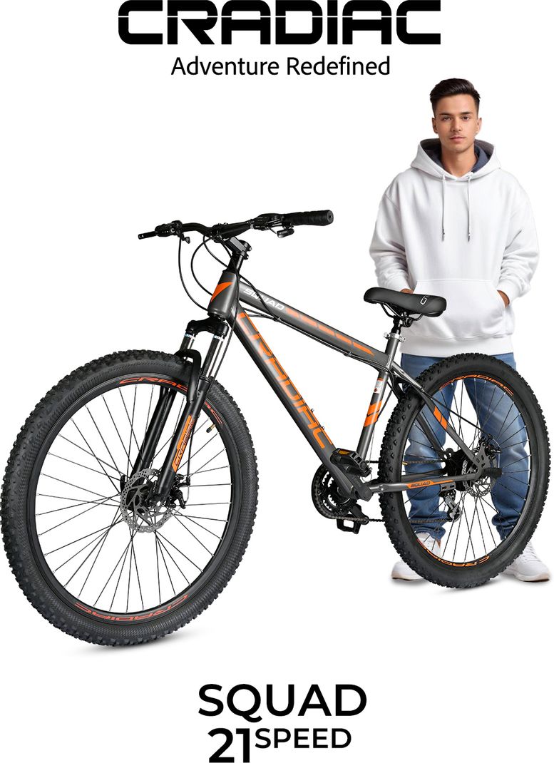 CRADIAC SQUAD 21 SPEED|FRONT SUSPENSION|DUAL DISC BRAKE|shimano gears 29 T (inch) Mountain Cycle (21 Gear, Grey, Orange, Only Front Suspension) - Image 6