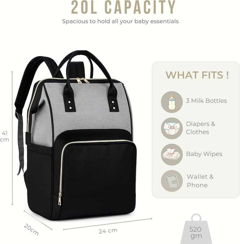 Mamas Wing Diaper Bag for Mothers for Travel, Baby Bag for Mother Baby Daiper Bag (Grey and Black) - Image 8