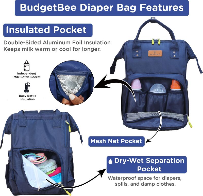 Motherly Budgetbee Baby Diaper Backpack for Travel (Blue) - Image 8