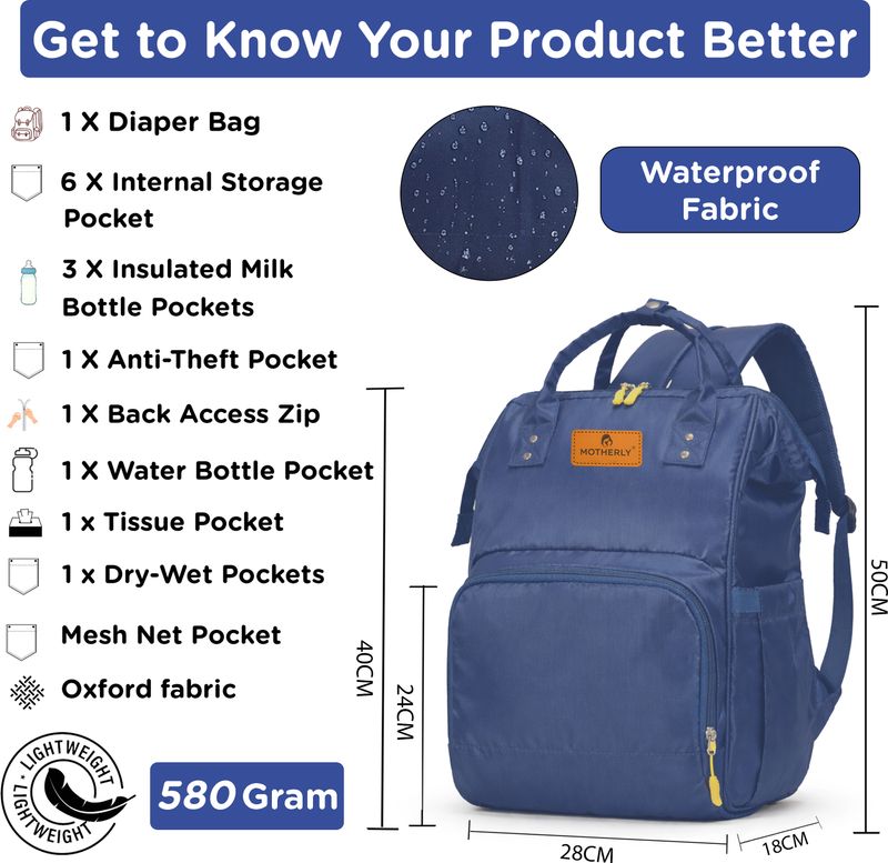 Motherly Budgetbee Baby Diaper Backpack for Travel (Blue) - Image 6