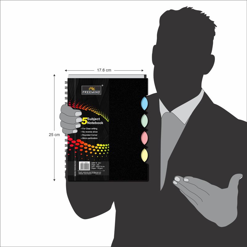FREEMIND 5 Subject 25 x 17.6 cm Regular Notebook Single Line Versatile for School, Home & Office 300 Pages (Multicolor) - Image 8