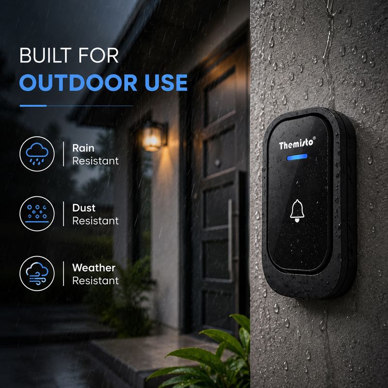 Themisto TH-DB20| 60M Range| IP44 Waterproof Transmitter| 45 Melodies| 4 Volume Levels| Wireless Door Chime (45 Tunes) - Image 8