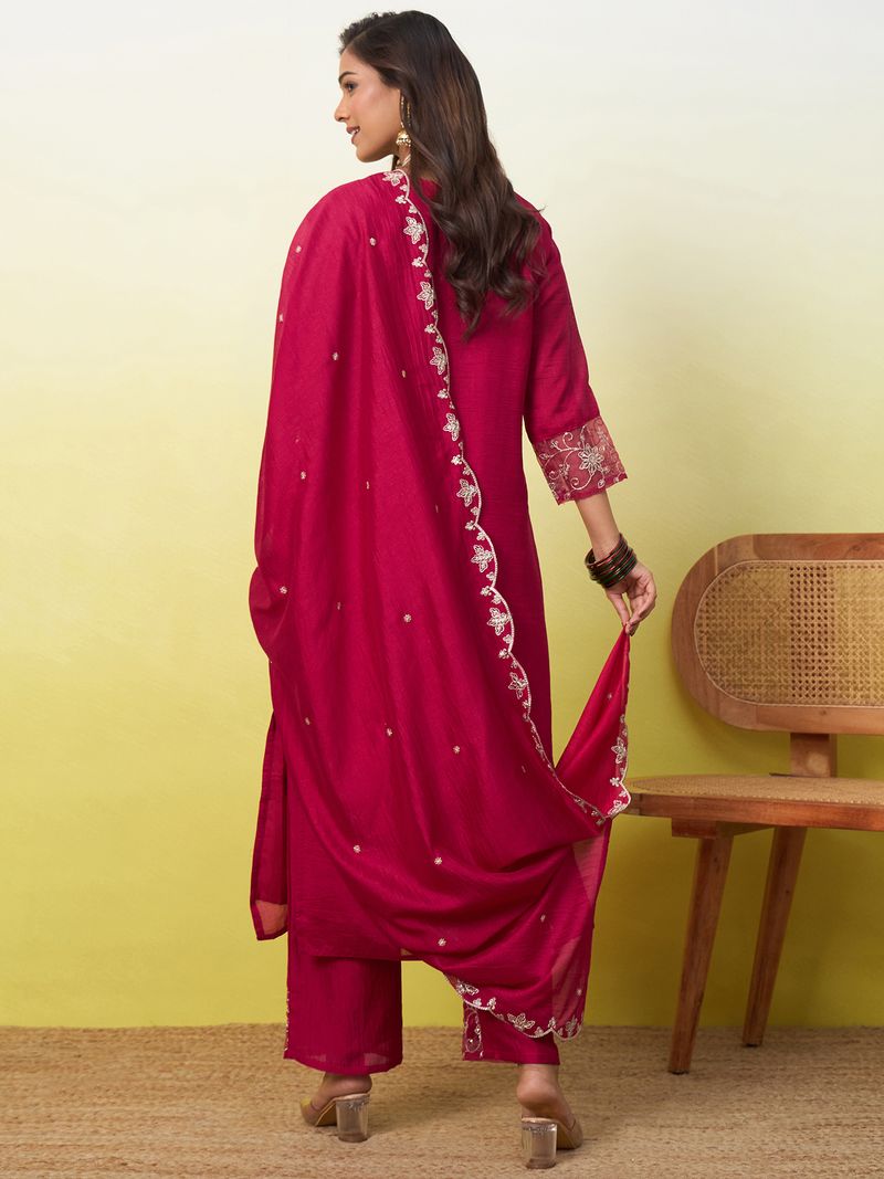VredeVogel Women Silk Blend Kurta Pant Dupatta Set - Image 7