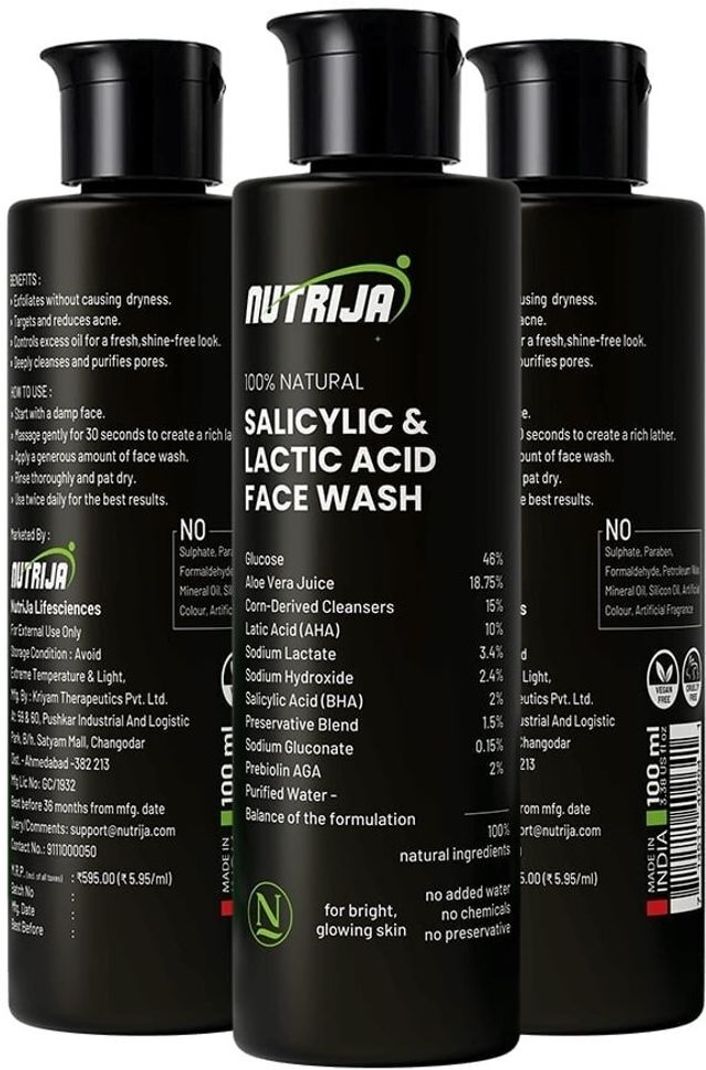 NutriJa Salicylic & Lactic Acid 10% Face Wash, 100ml - Image 7