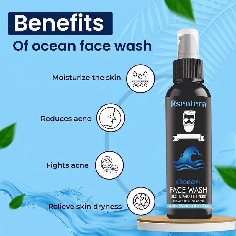 Rsentera Ocean Refresh for Men & Women, Menthol & Liquorice Extract Formula, Hydrating Daily Face Cleanser Face Wash (100 ml) - Image 4