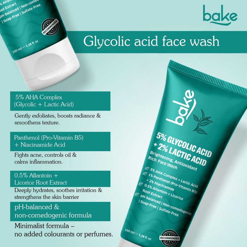 BAKE 2% Glycolic Acid for Dark Spots & Pigmentation | For Tan Removal & Dull Skin | Daily Brightening & Glowing - 100ml Face Wash (100 ml) - Image 7