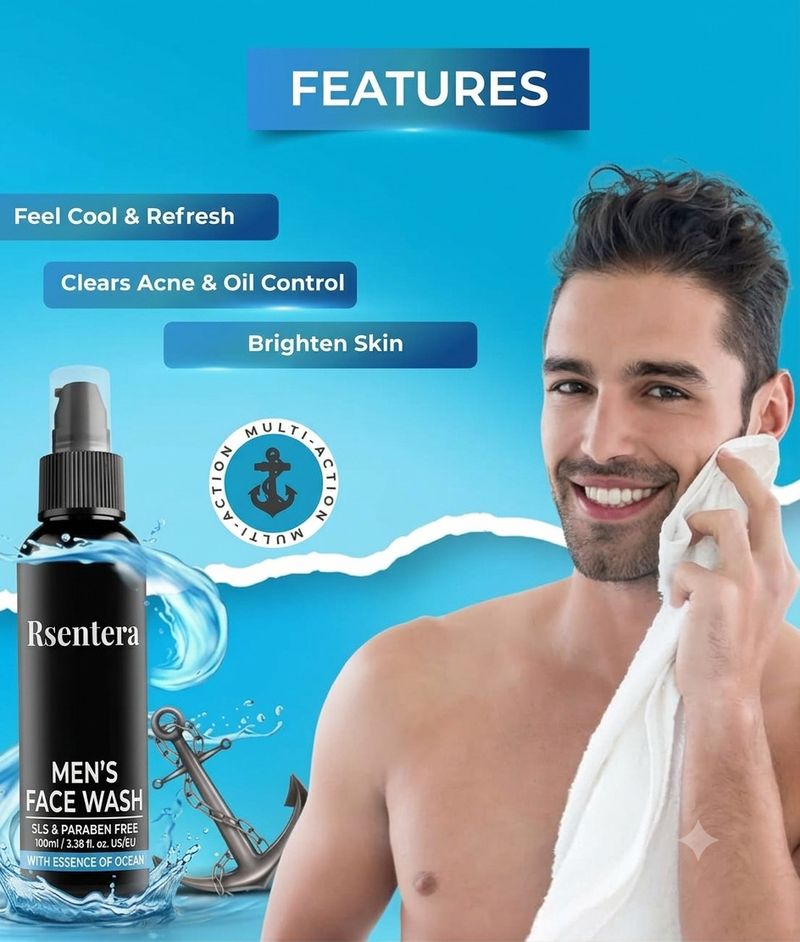 Rsentera Ocean Refresh for Men & Women, Menthol & Liquorice Extract Formula, Hydrating Daily Face Cleanser Face Wash (100 ml) - Image 6