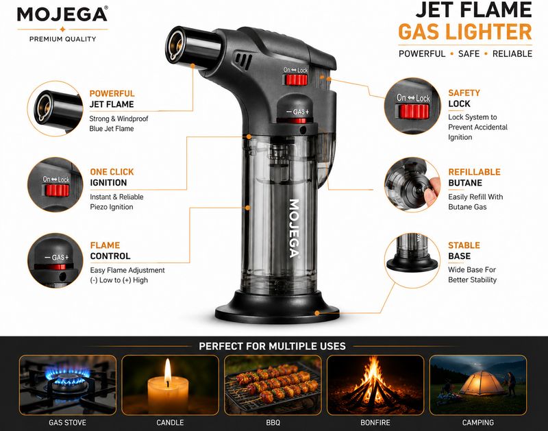MOJEGA Jet Flame Windproof Refillable Kitchen Lighter - Image 6