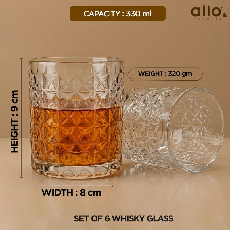 Allo Pack of 6 Premium Whisky Glasses 330ml Clear - Image 7